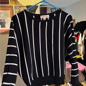 Philosophy Black and White Striped Crew Neck Sweater